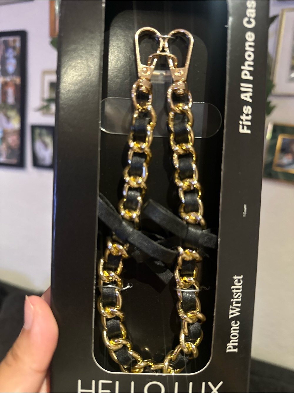 Gold like color & Black Chain Phone Wristlet Strap